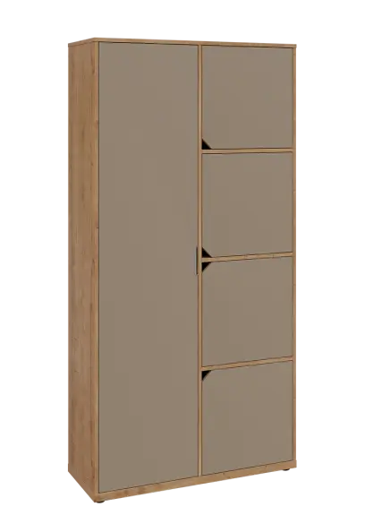 KSR6-82 L skříň šatní, 1x výsuvné ramínko, 4x dvířka, 2053x1022x400 mm, provedení levé, dub lite/latte